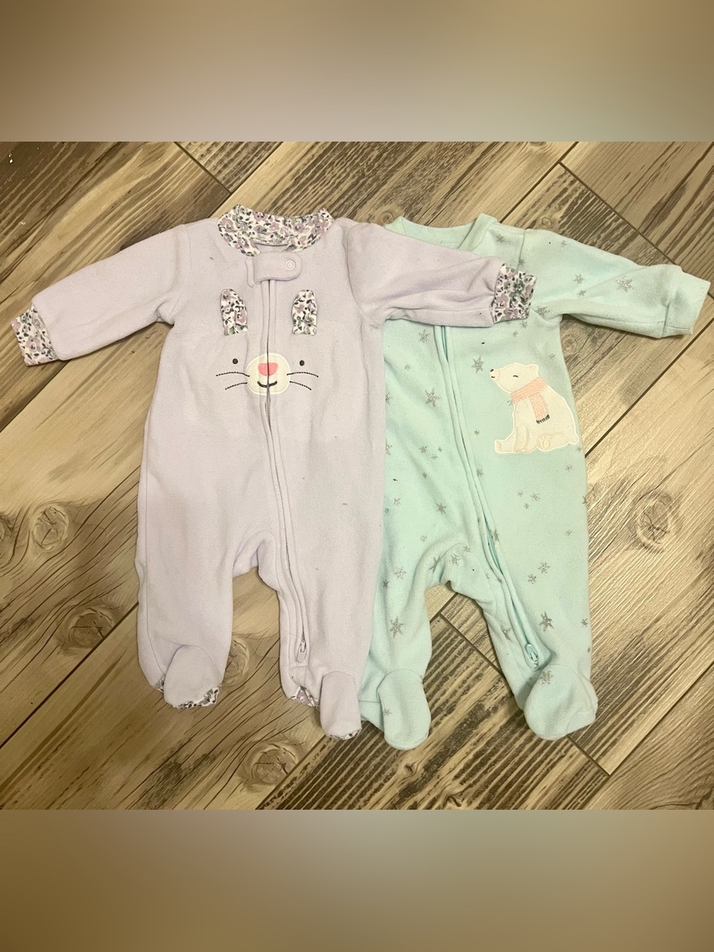 Lavender & Mint Fleece Baby One-Piece Sleepers - Soft Footed Pajamas
